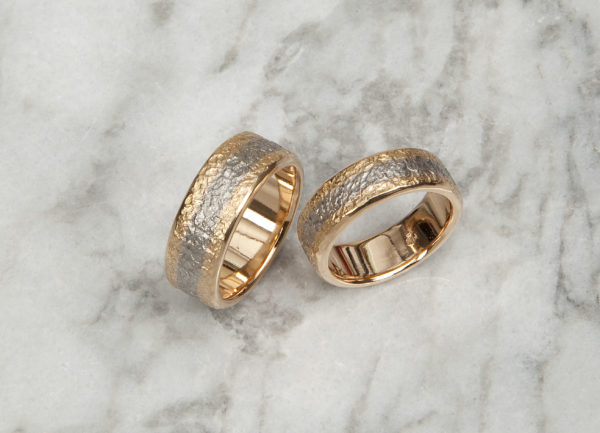 Eisschlagringe in Gelbgold und Palladium