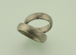Mokume Gane Ringe mit 2 Sternen Innen mit Palladium und Schneesilber