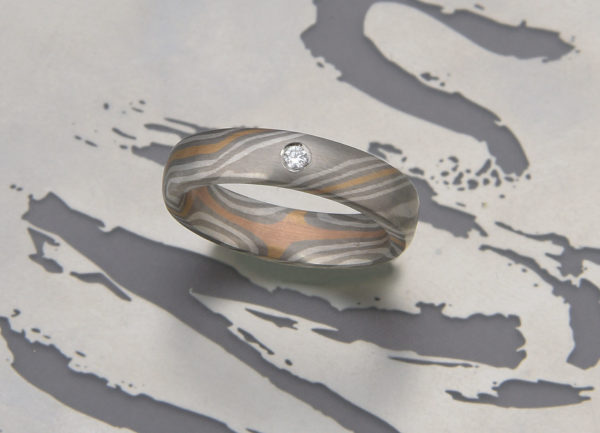 Mokume Gane Ring mit vier Sterne Innen