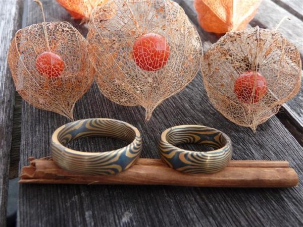 Mokume Gane Ringe eineinhalbfachasziert Damasziert mit zwei Sterne innen